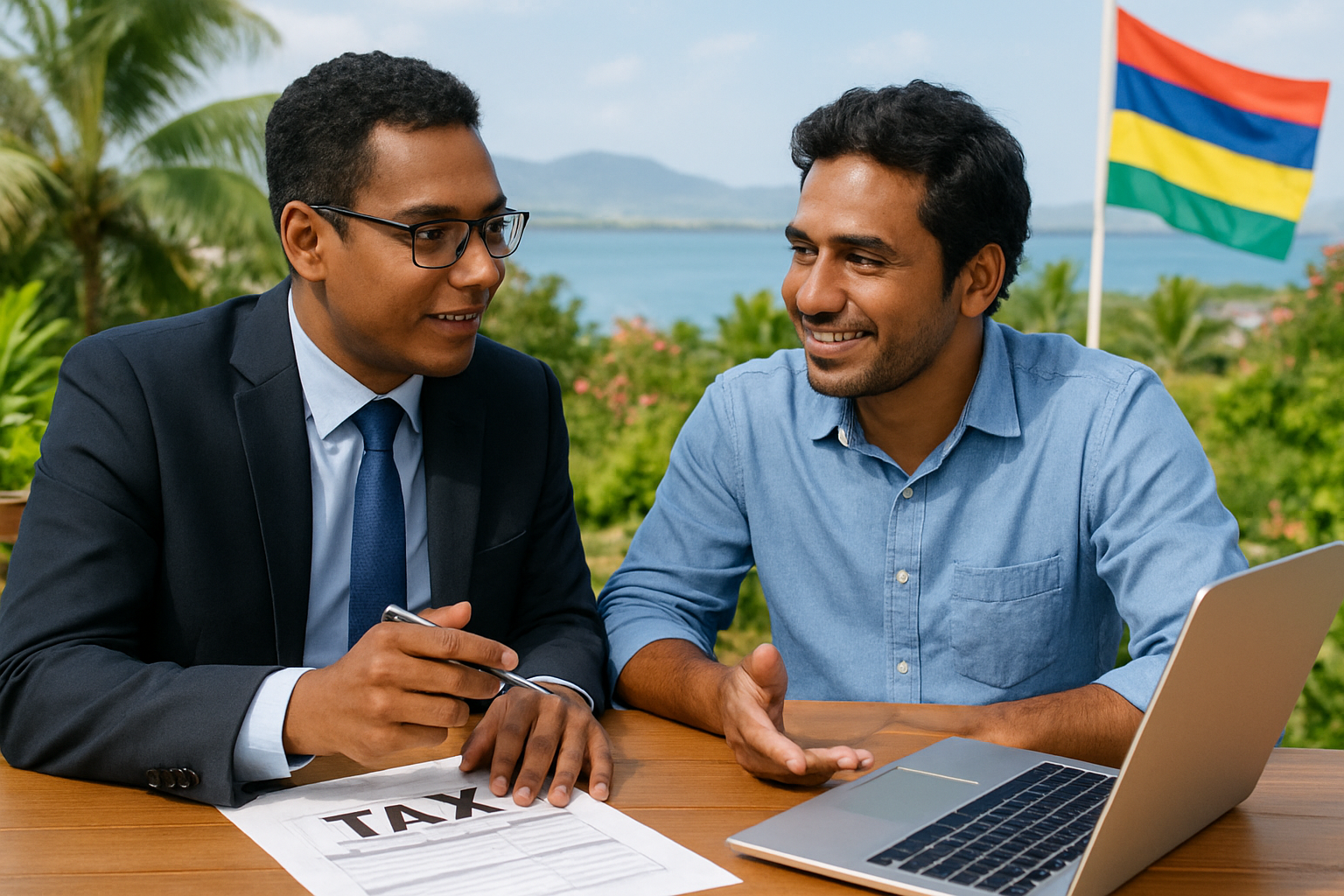 Tax consultant providing advice to a small business owner in Mauritius